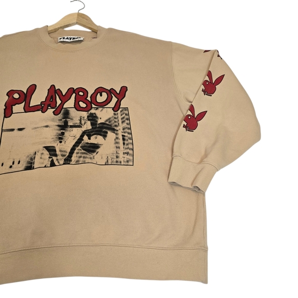 Playboy by PacSun Logo Sweatshirt, Tan Long Sleeve, Size XL, Pre-owned-Excellent - Picture 4 of 12